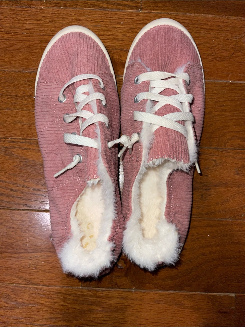 Time and Tru Pink Corduroy Faux-Fur Lined Sneakers